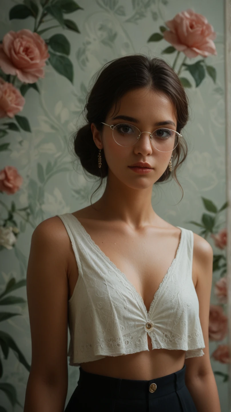 Masterpiece, a beautiful 30 year old Ukrainian woman, glasses, protruding eyes, short brown hair, pixie cut, delicate face, prominent cheekbones, delicate features, thick strong body, pale skin, legs, ultra-short light transparent sundress, HD, (detailed skin texture:1.1), best quality, ultra high res, (photorealistic: 1.4), Raw photo, by Ellen von Unwerth, D850 Film Stock Photography, F1.6 Lens, Rich Colors, Realistic, Cinestill 800, backlight, rimlighting, sunlight, looking at the viewer