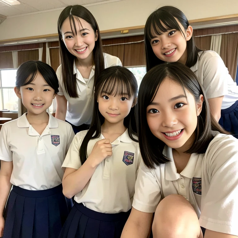     High image quality, smile, masterpiece, Accurate,     解剖学的にAccurate , Best Quality,  ,,((   many elementary school girls   )),(( Beautiful girls ,5th grade elementary school with beautiful faces )),(  no makeup in the coal mine), My chest is flat       ,     3 very beautiful girls     ,     facial beauty  ,  female elementary school students with cute faces    ,       modeled after    , 5th grade classroom   ,Gymnastics, (( Anatomically Accurate Body:1.0,Medically Accurate Body:1.0)),   around me 、 female elementary school students with cute faces のクラスメートがたくさんいます 