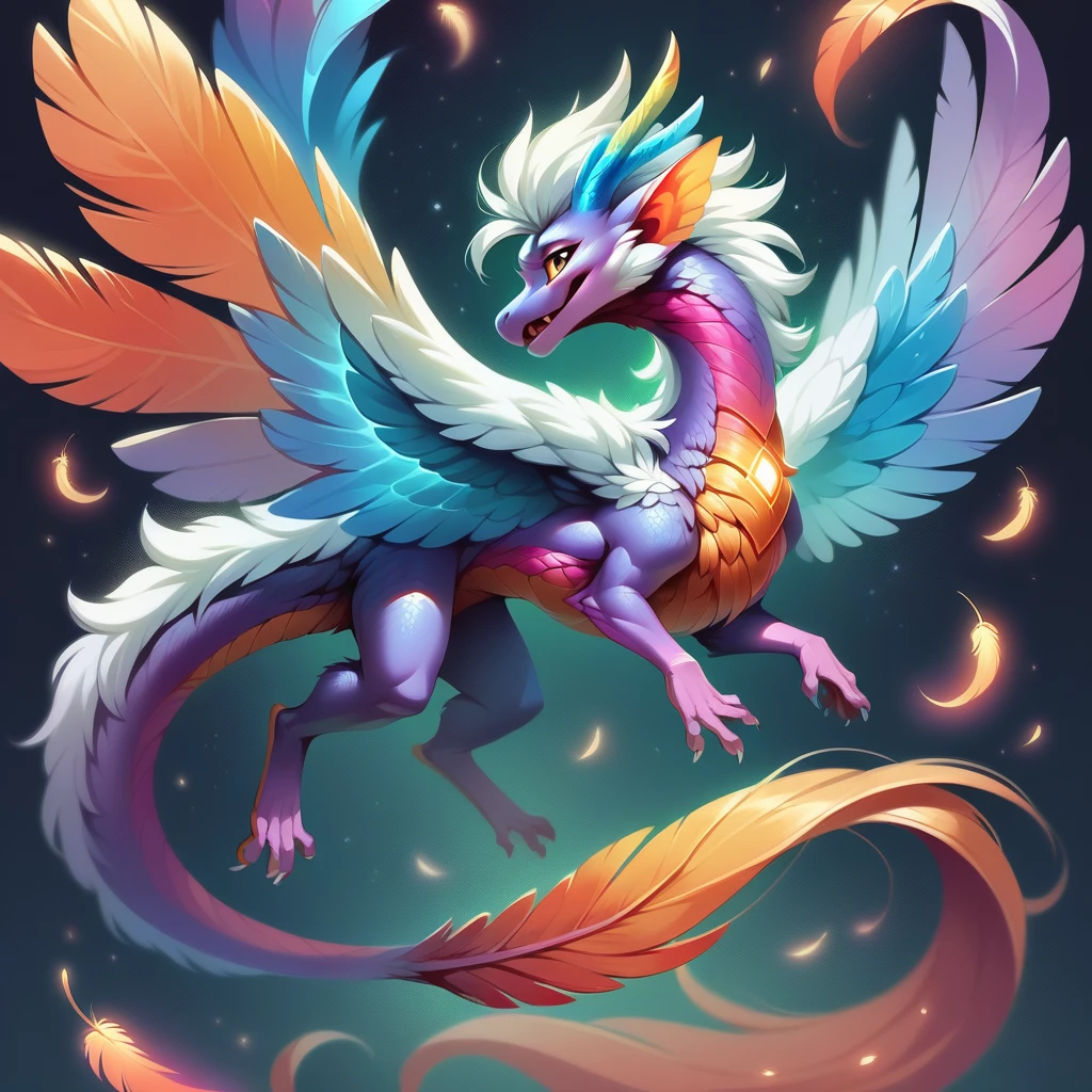 Spirit animal, score_9, score_8_up, score_7_up, score_6_up, score_5_up, score_4_up, ethereal glowing, Adult feather Dragon, extremely detailed, no humans