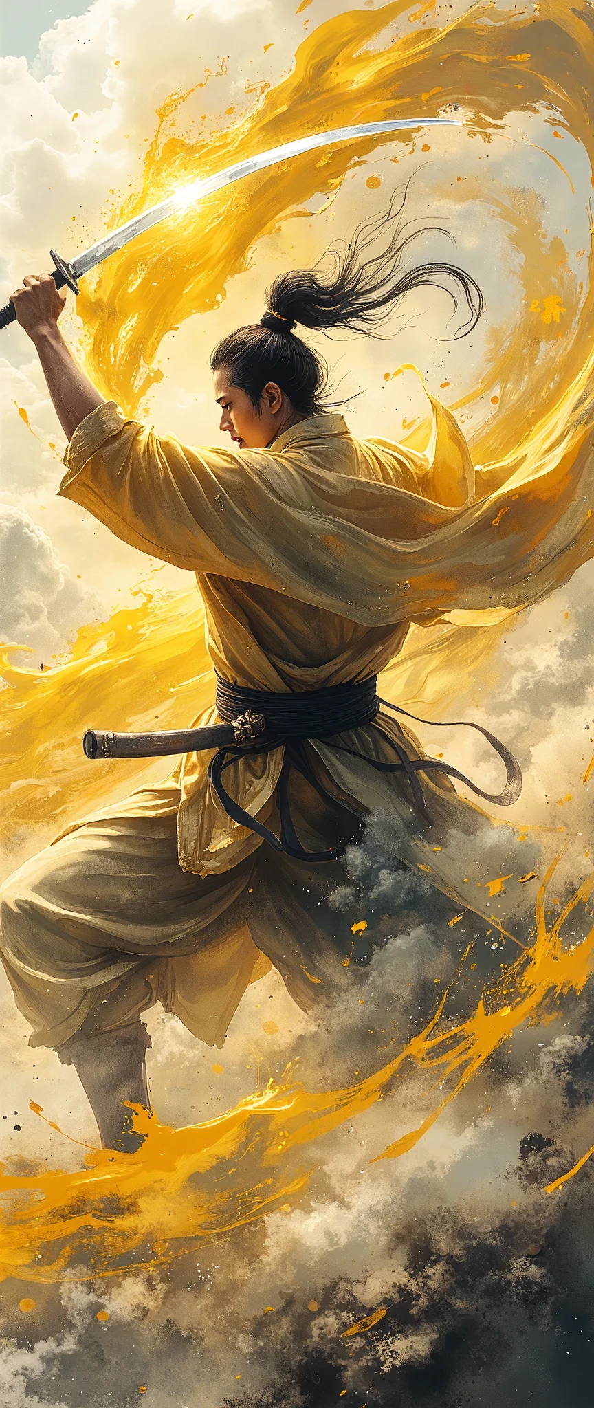 (masterpiece:1.2,exceptional quality,Mirror finish,  cinematic experience  ,  best illustration ,Super detailed),8k,wallpaper,(Watercolor),Sword,warrior,(Japan:2.0),(Slash:2.0),(Express the trajectory of a sword with yellow curved lightning:2.0),( dynamic :2.0)