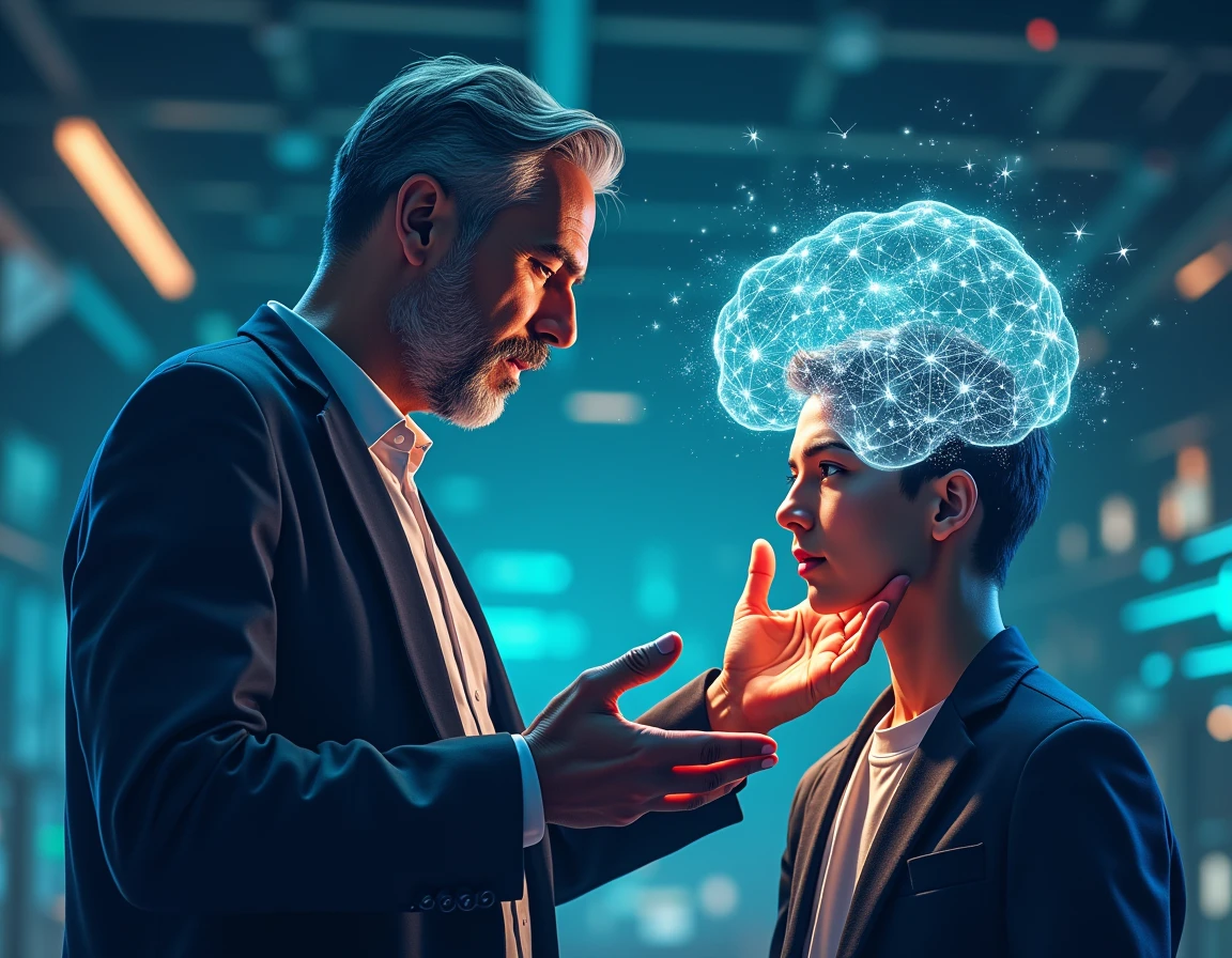 A man in a suit catching a brain on the bible with a glass.