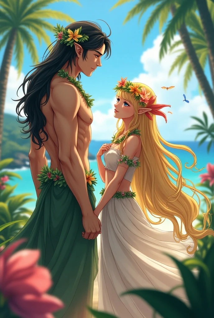 One Handsome Chad hugging three beautiful bitches tackling him and touching him,  dressed for the beach, perfect bodies, women: long flowing hair, flowers in hair, seductive, materials, golden hour, , jewelry, golden hour, photorealistic, masterpiece, in love, grins, perfect faces, Flirtatious, setting: a beach, harem, watercolor, on blanket