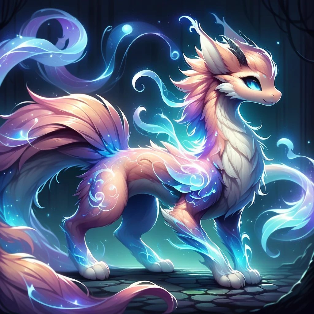 Spirit animal, score_9, score_8_up, score_7_up, score_6_up, score_5_up, score_4_up, ethereal glowing,  Adult furred Dragon, extremely detailed, no humans