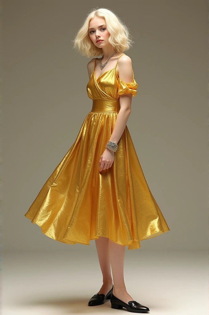European and American women, A fashion model, Wear a yellow evening gown, Glamour, paparazzi taking pictures of her, Blonde hair, Brown eyes, 8K, High quality, Masterpiece, Best quality, HD, Extremely detailed, voluminetric lighting, Photorealistic
