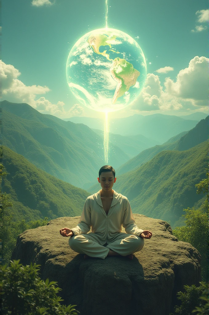 A Person Sitting on Earth and Consuming Consius Power - SeaArt AI