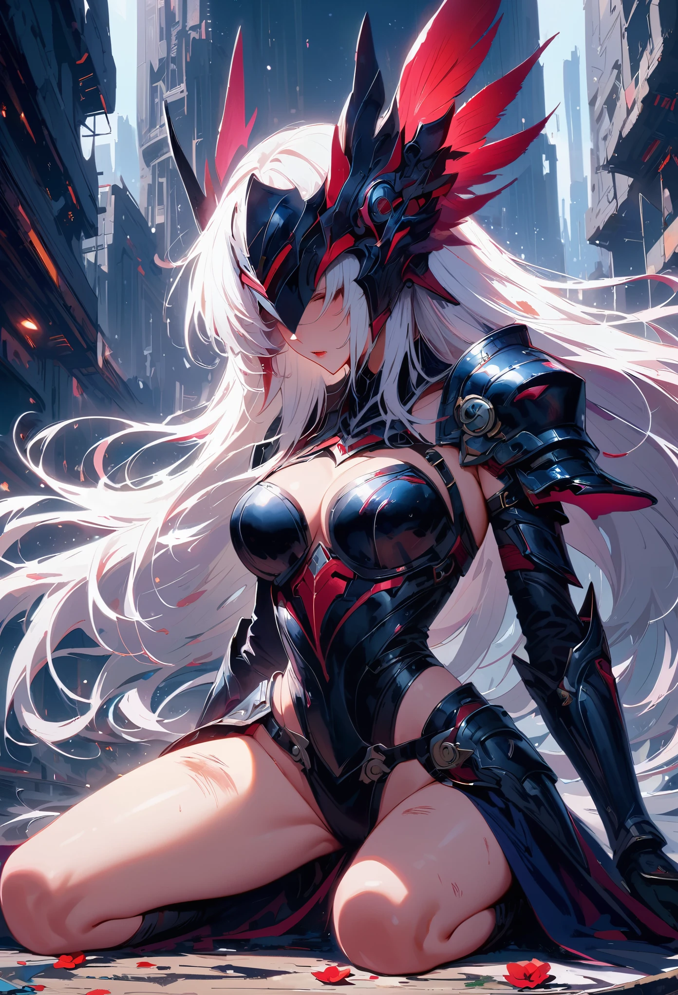 Woman in a futuristic suit, Very detailedな顔, Nice, Mother, Tomboy, Very large breasts, Combat Uniform, Cyber Suit, Anime girl in a tight suit, Milfication, Elegant body, Focus on the navel, gloves, Earrings, foot armor, sf, Female protagonist, Are standing, Volumetric Light, Detailed lighting, Detailed Texture, BoobsCyberpunk, Biomechanical , masterpiece, Top quality eyes, sfの背景, Futuristic landscape、Finding、Ultra-realistic, Ultra-realistic, Very detailed, (Cyber Samurai, ((alone)), attack with red sword, Wearing red armor and a mask, Cape, Shineing beautiful purple eyes, Shine:1.3) (Shineing simple black background:1.25),