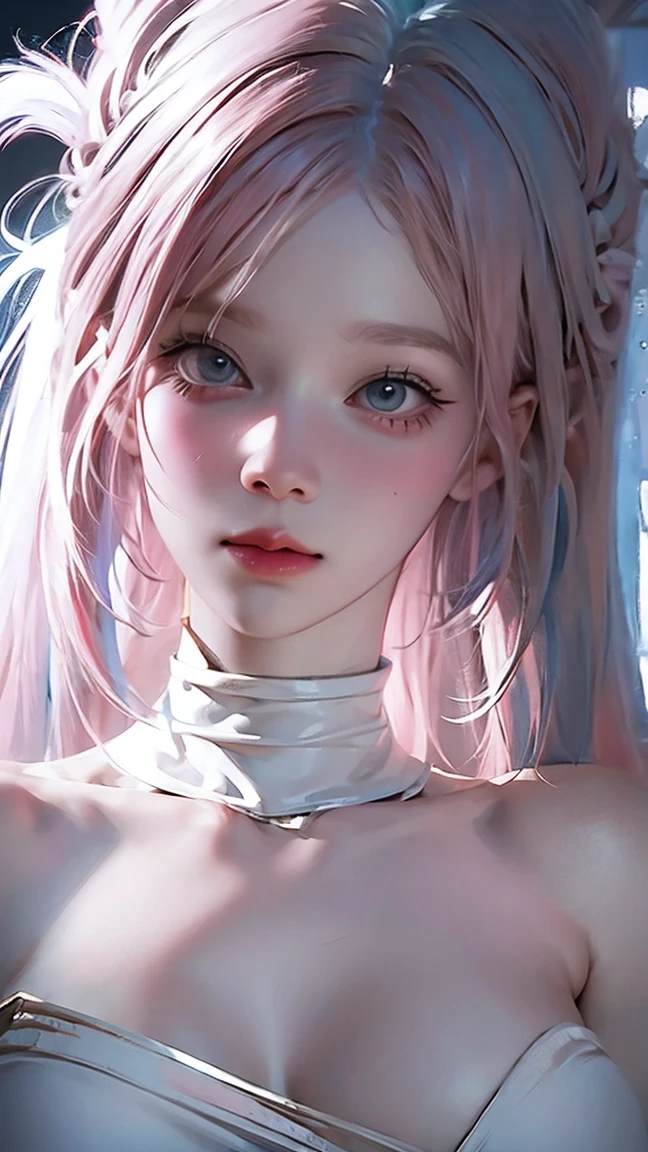 (((pink Hair))),(((White Hair))),Realistic beautiful girl with black eyes, Pale skin, Medium size black hair, Perfect Face, Perfect Eyes, Put on your coat, Very detailed, General Movies, DIGITAL PAINTING, 8k, Cinematic Lighting, Best Quality, High resolution, Well done!, post-processing, Perfect results, Surreal,(((Revealing clothing))),Big Breasts,Erect nipples, nsfw, ((Pretty well defined abs))