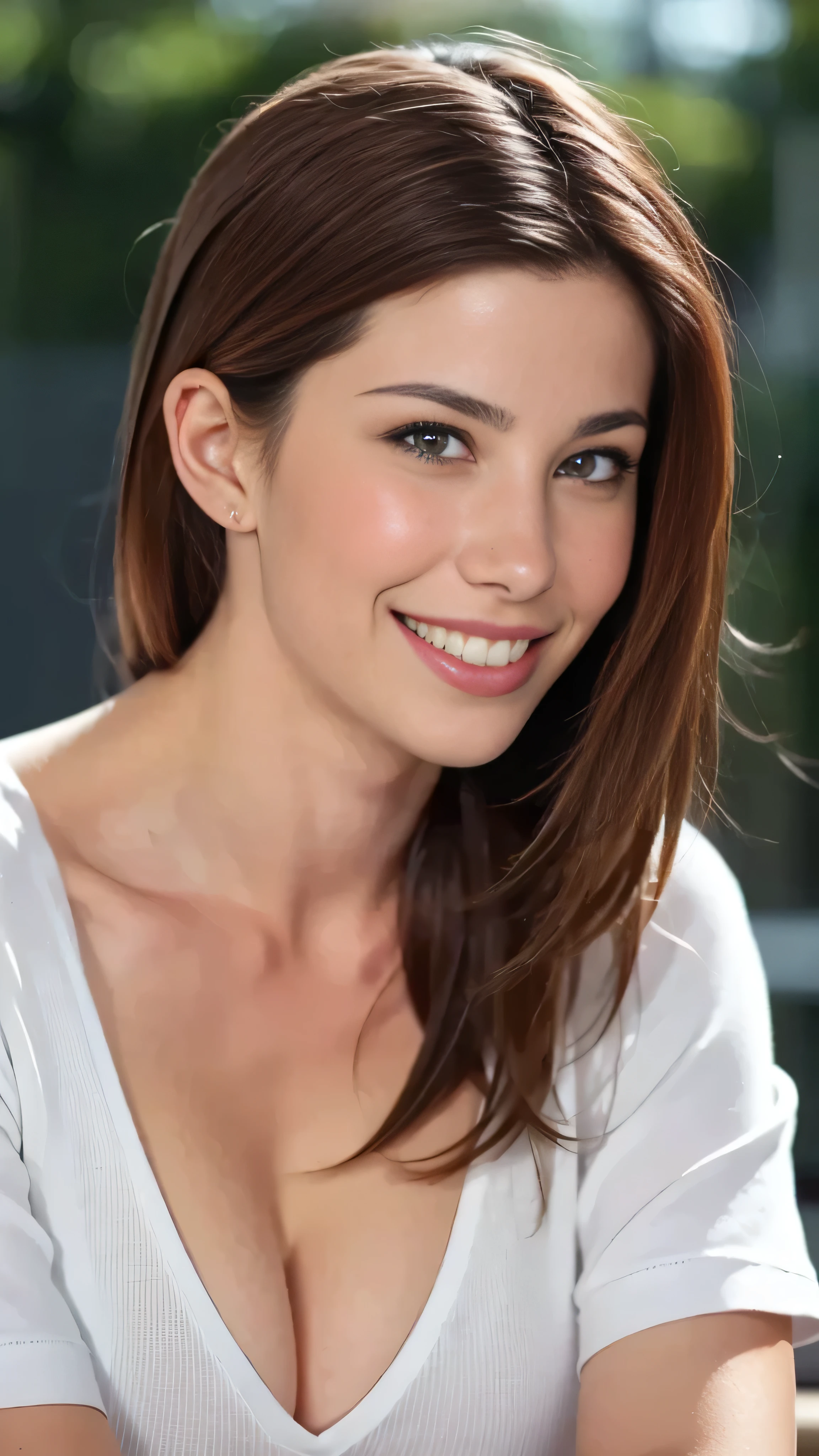 brunette 29 year old smiling woman sitting