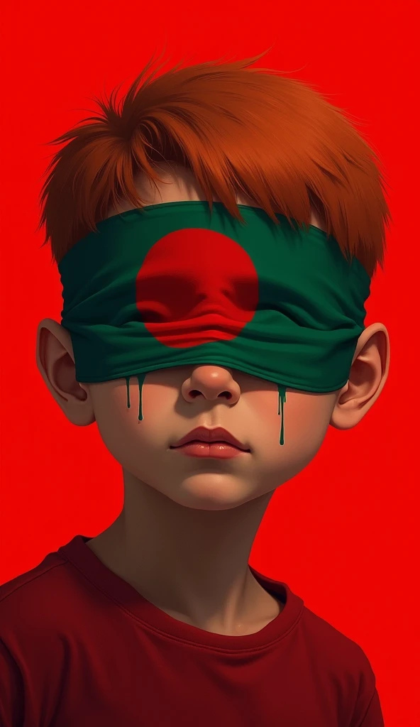 This image features the name " Rubel " along with a symbolic representation related to Bangladesh. The background and colors used in the illustration resemble the Bangladeshi flag, suggesting a theme of national significance. The image of the boy with a blindfold could represent themes of awareness, freedom, or a call to open one's eyes to certain issues.