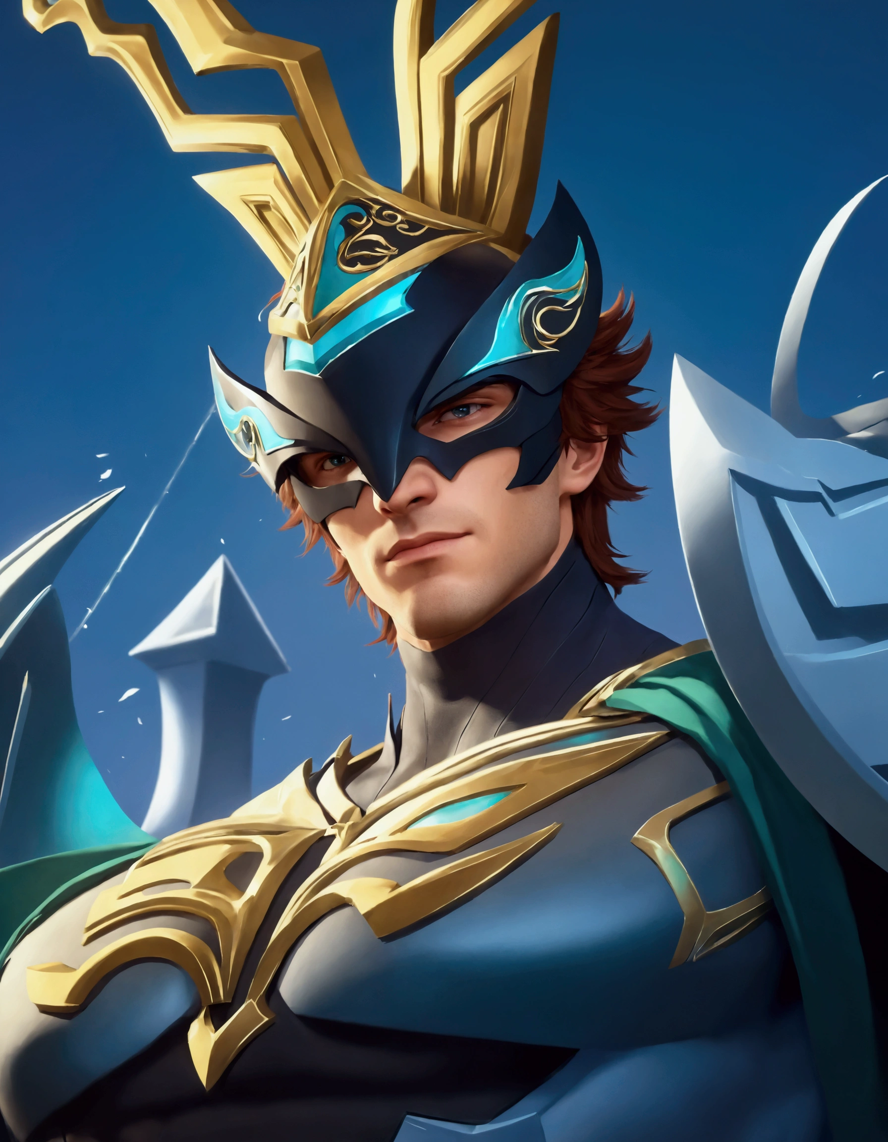 1 guy, remove the mask he is wearing, create a handsome face, perfect, handsome,game character, details
