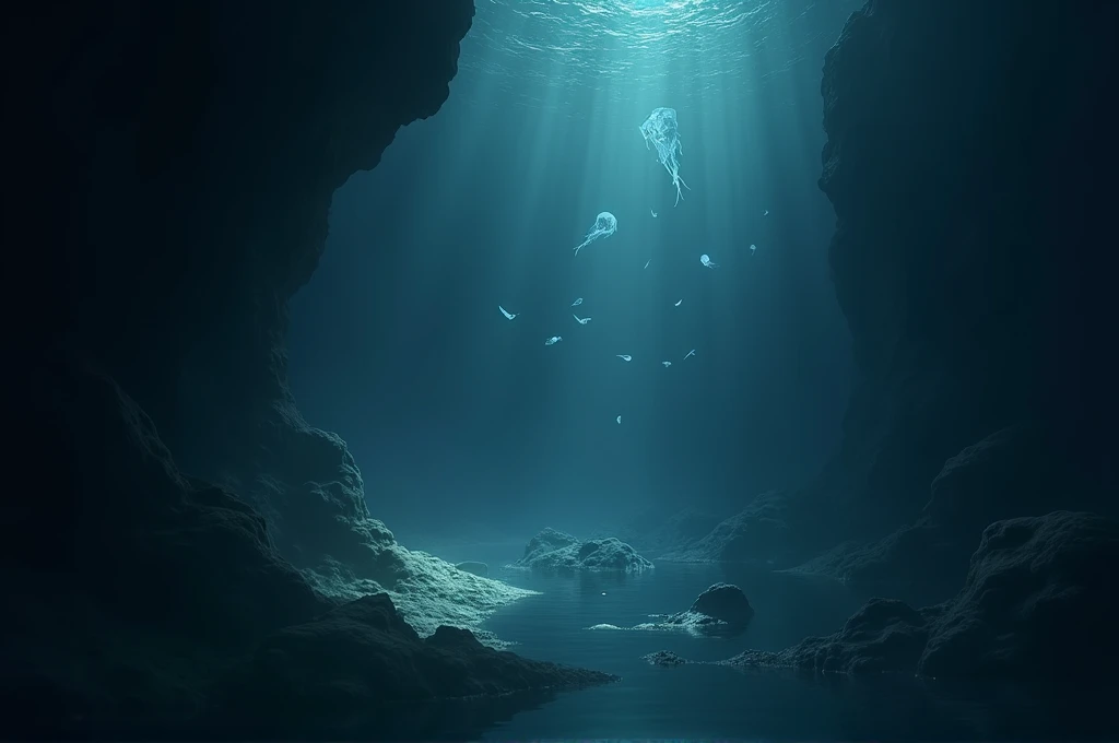 The dark, mysterious depths of the Atlantic Ocean, showing the featureless expanse of the ocean floor.
