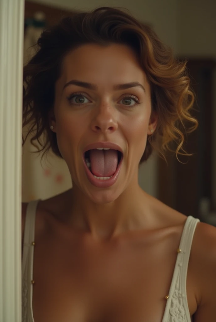 (best quality,4k,highres,masterpiece:1.2),ultra-detailed,(realistic:1.37) A woman with comically exaggerated features, dressed in sexy lingerie, is chasing a scared man. The woman has an ugly face with extremely detailed features, such as huge lips and small eyes. She also has saggy breasts, adding to the exaggerated appearance. The man is clearly terrified, depicted through his facial expression and body language. The scene is set in a dynamic and humorous style, reminiscent of the loney Tunes cartoons. The color palette is vibrant and playful, with bold and vivid colors. The lighting is bright and lively, illuminating the characters and emphasizing the comical atmosphere of the scene.