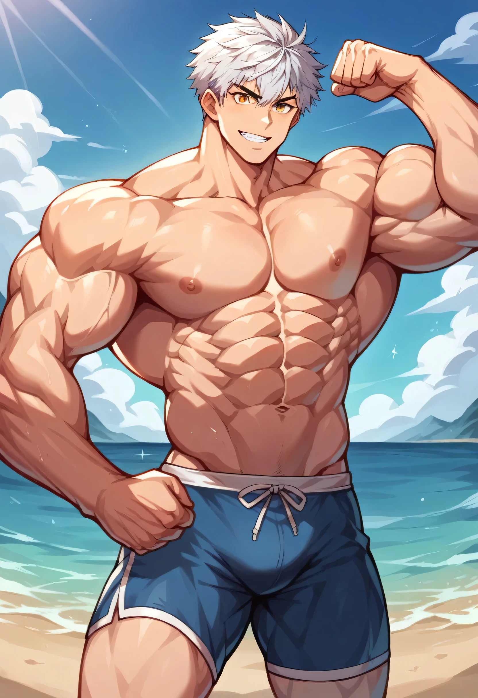 shark, male, youthful, Muscular, Muscular with veins, Sexy Muscular, Beach