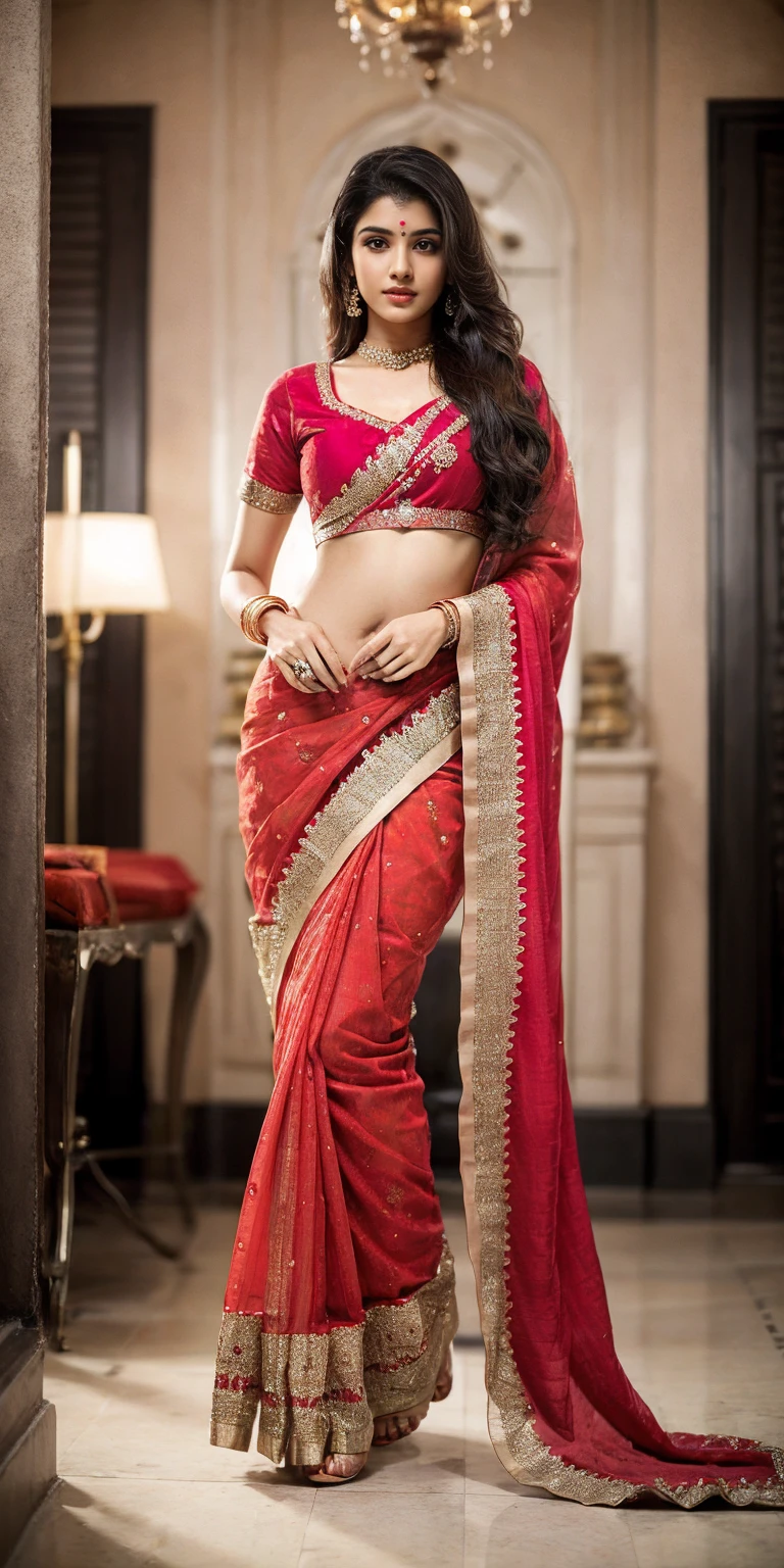 Full Body Portrait of a beautiful Indian woman in saree