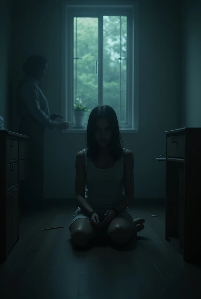 cinematic photo a creepy woman wears a dirty white dress, face hidden by hair, twerks in front of a lcd tv, stylish appartment <lora:lcm_lora_sdxl:1> <lora:TheRing1024:0.85> . 35mm photograph, film, bokeh, professional, 4k, highly detailed