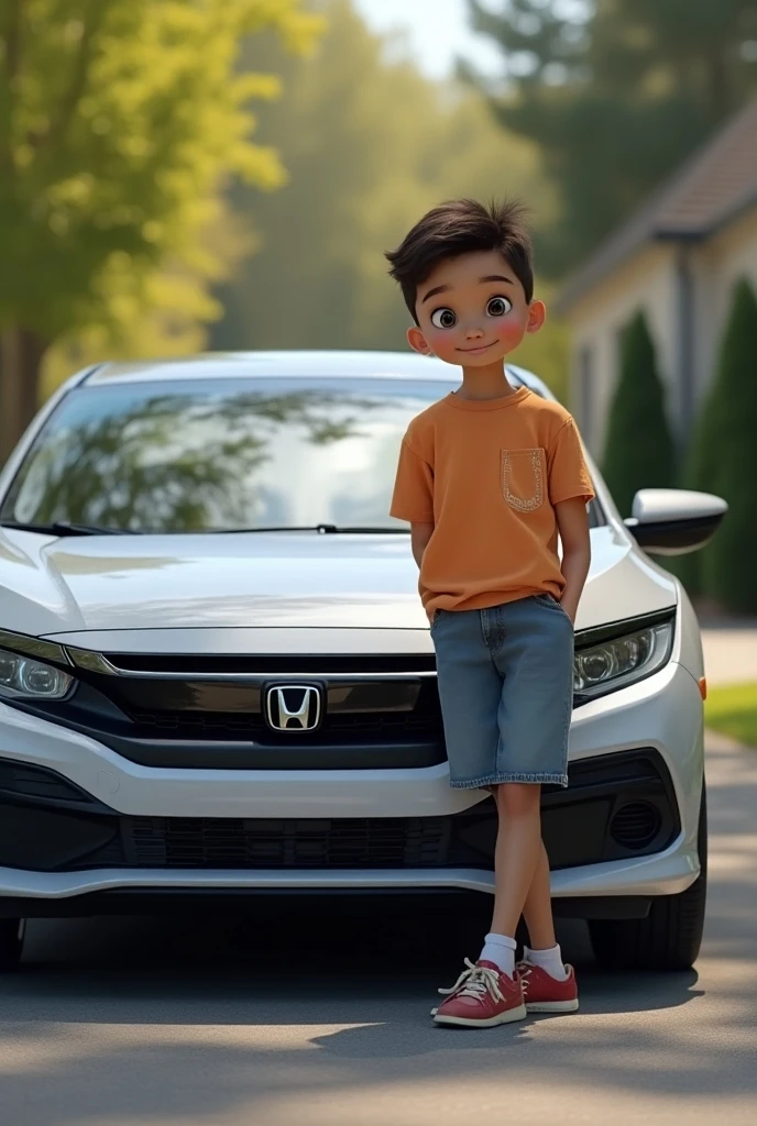 Teenage boy with a Honda Civic EG 3-door car.