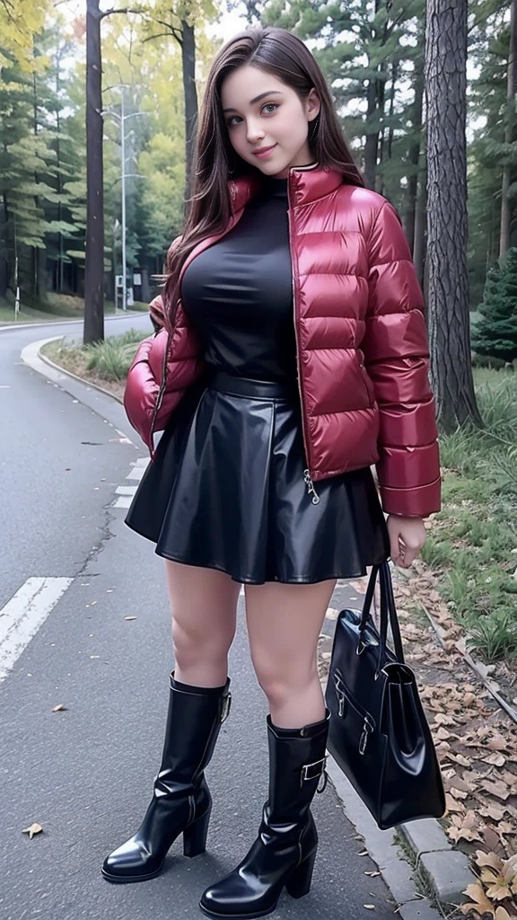 photorealistic of a busty woman who resembles (Claire Danes), (thighhigh maroon wool socks), (short black skirt), (Short dark red hair). Real. 35 mm.