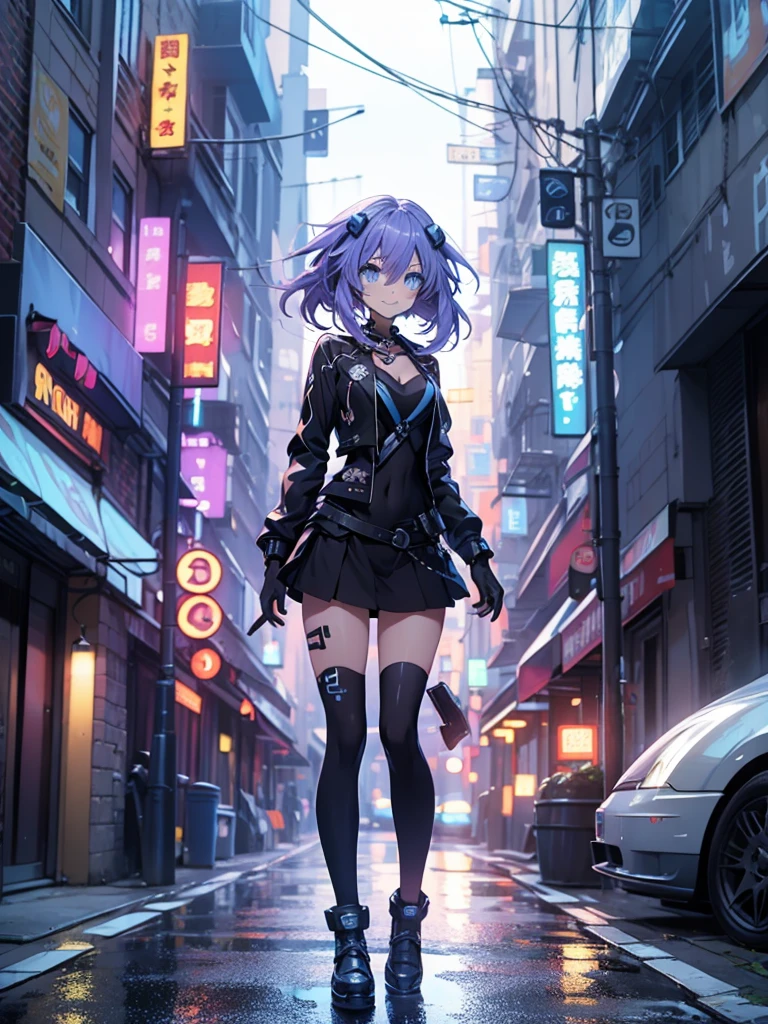 Masterpiece picture quality，Rainbow，Urban girl，ssmile，number art，style of anime，Retro anime girl，Punk girl，in an anime style，dual horsetail，Trendy，neonlight，depth of fields,