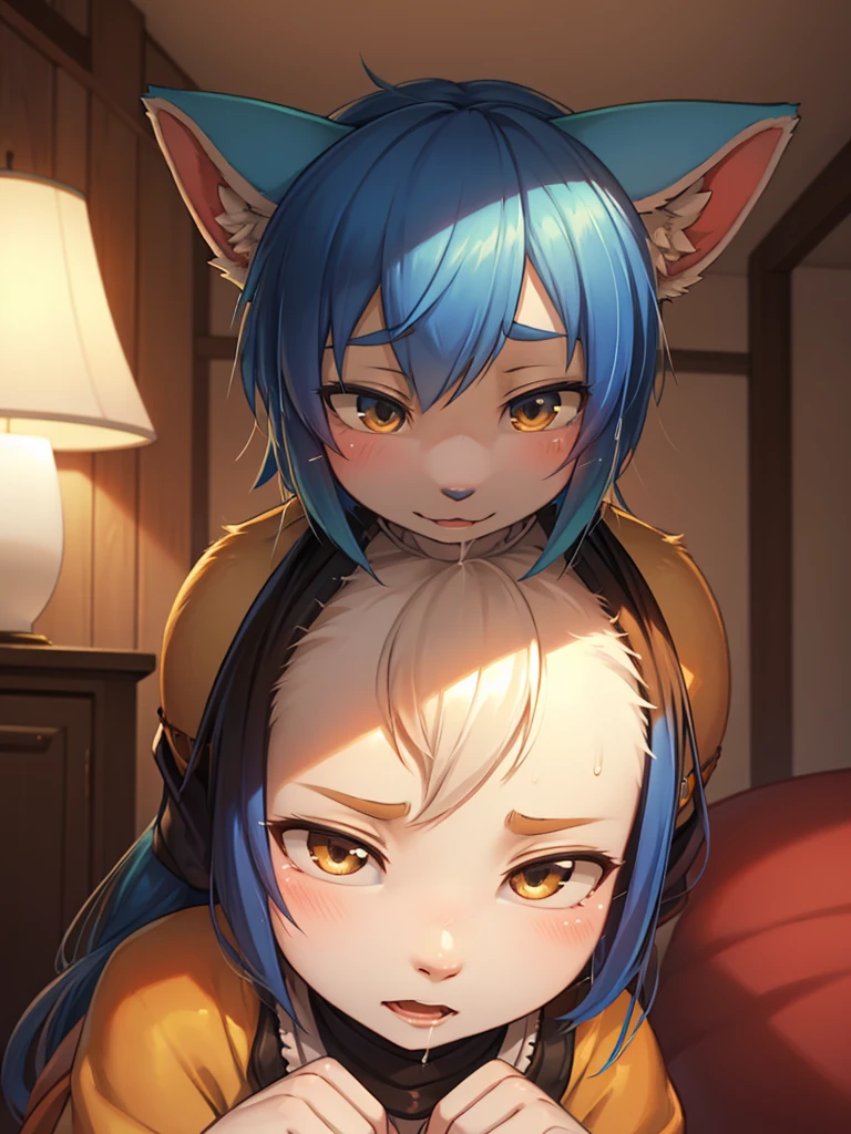 ((Highest quality))、((masterpiece))、(detailed),masterpiece,best quality, high quality,ulutra detailed,Perfect Face、BREAK Mina((girl、Blue eyes:1.9、Cat ear:1.3 Silver HairのBob Hairー:2.5、))、(View from above)、girl 1 人、1 boy、(Heterosexual:1.1)、Vaginal sex、Cowgirl Sex、Medium chest、Hand on boy's belly、Bob Hair、Silver Hair、Massage the breasts、orgasm、Close ~ eyes、look up、Sailor suit、Bare Breasts、(Sound effect:1.2)、(trembling)、