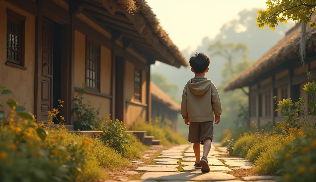 A little Chinese boy,Carrying a school bag