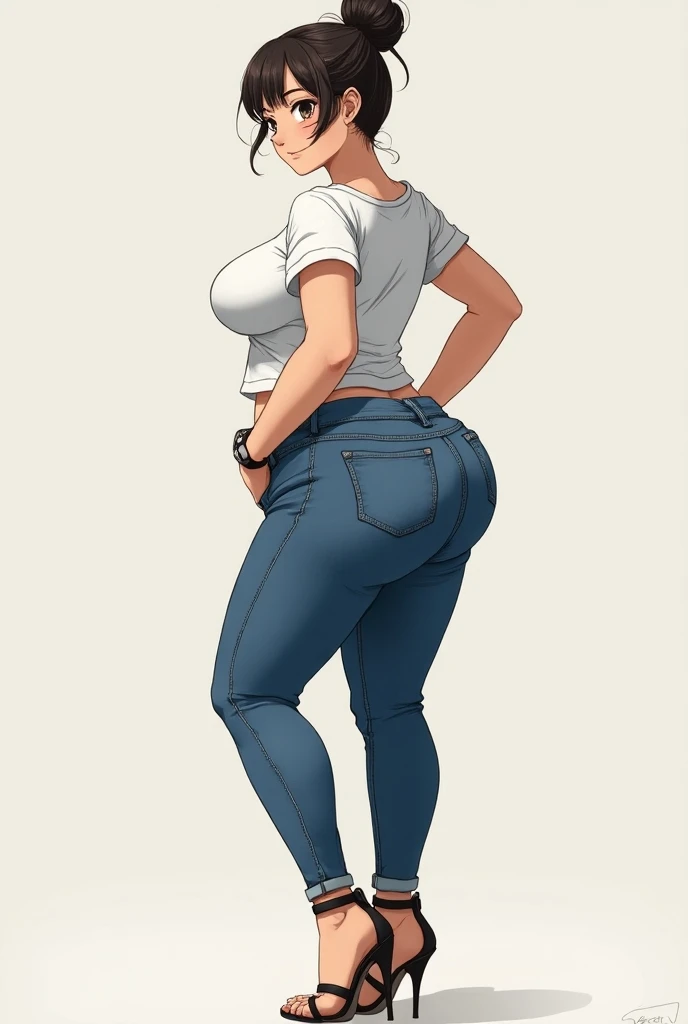 casual clothes, full body in image, clothed woman, short hair, bald woman female body, curvy body, thicc body, big thighs, voluptuous body, full thick body, dinamic pose, curve body. detalied pose, body, simple background, expressive face, focus on face, line art, sketch