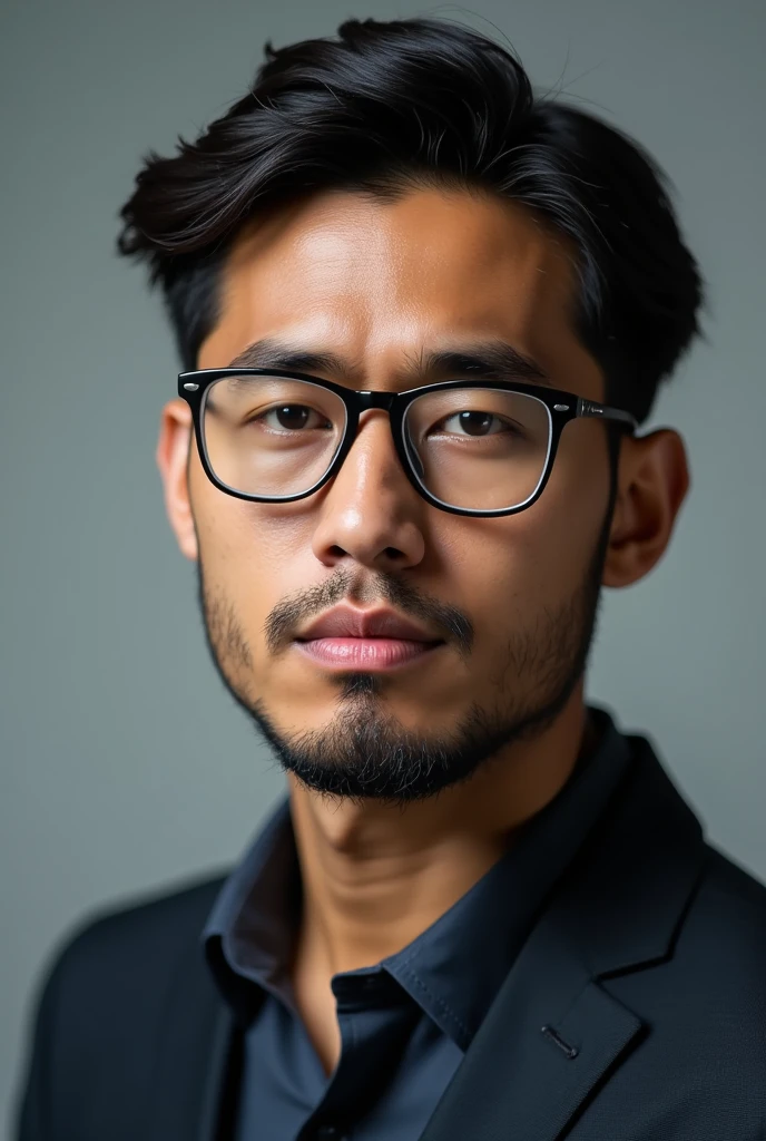 A man uses glasses ,photo portrait,photo studio,highly detailed, ACAF, FAUZI