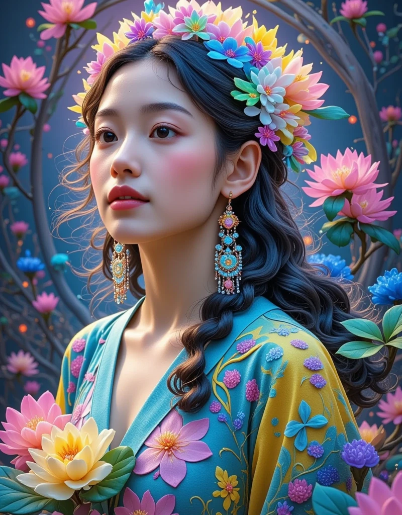 National style beauty，illustration，Minimalist design，Weird fairy tales，Graininess， increased depth of field ，Felt-style texture，Focus，High Saturation，超现实illustration， furry texture ,artistry，Increased light and shadow ，Masterpieces，masterpiece，Dopamine color