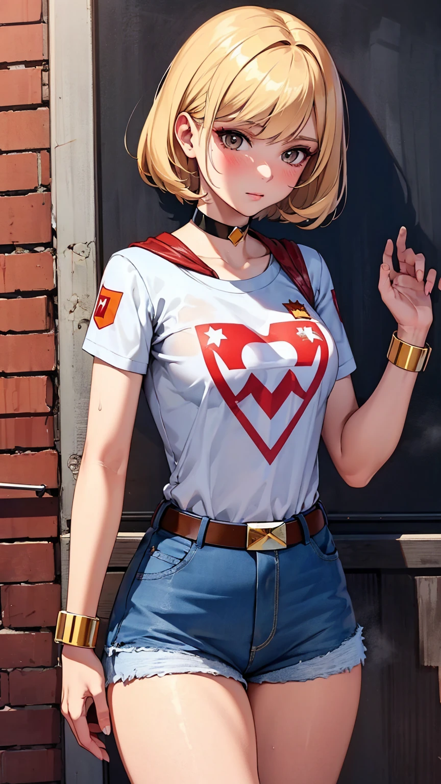 (8k, top quality, best quality, masterpiece, highly detailed: 1.2), supergirl,1girl,wearing boyfriend shirt and panties, nso wears bra and ?????? narching blouse,fitmes breasts,(????? shirt, shirt puller), shy, half smile, noon, bottom