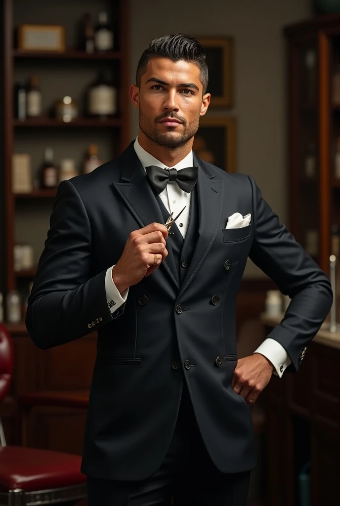 Realistic man with black hair and blue eyes and white skin color, he is young, it&#39;s elegant, sem beard, Intimidating Enforcer, stark, brawny, closed, comely. He has a glass of whiskey in his hand.