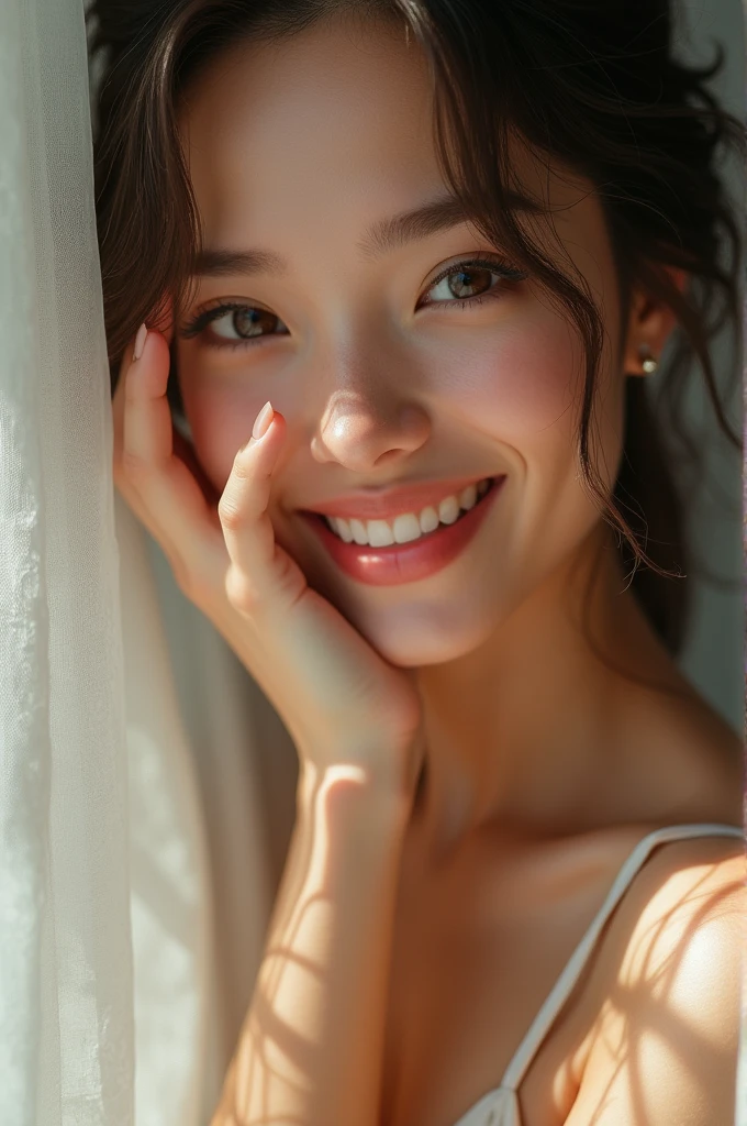 dressed, (photo realistic: 1.4), (hyperrealistic: 1.4), (real: 1.3),
(smoother lighting: 1.05), (improved lighting quality in movies: 0.9), 32K,
1 girl, 20 year old girl, realistic lighting, backlight, face light, ray trace, (brighten light: 1.2), (increase quality: 1.4),
(Top Quality Real Texture Skin: 1.4), Fine Eyes, Fine Face, Fine Quality Eyes,
(tired, sleepy and satisfied: 0.0), face close-up, t-shirt,
(Body line mood improvement: 1.1), (Skin texture beauty improvement: 1.1)