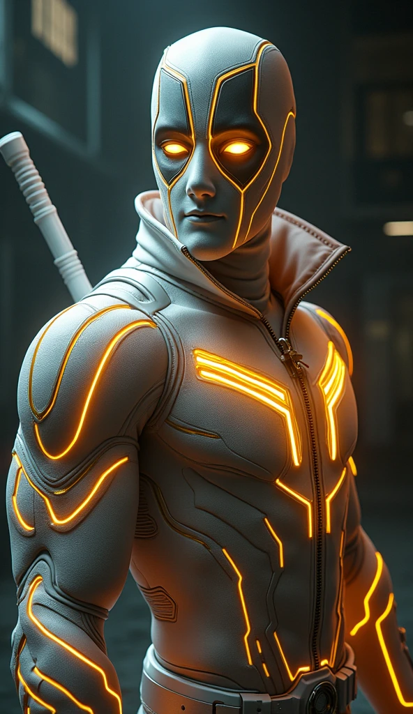 Deadpool,white suit,gold design lines,glowing,highly detailed - SeaArt AI