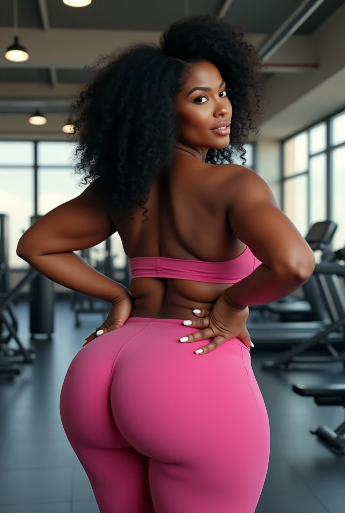A dark-tanned woman, boasting a striking Perfect Lady mohawk, showcases an impressively large physique, adorned in synthwave, Womancore fashion. With a side profile, her focus is on her robust figure, accentuated by thick thighs and legs. She wears a bright romper that clings to her curves, highlighting her figure in the best possible way. This high-definition image, marked as UHD, is brought to you by DynastySeries, capturing the essence of the #HugeAss #GiganticAss trend in a realistic and tasteful manner. The style is realistic, ensuring that every detail is vivid and lifelike.