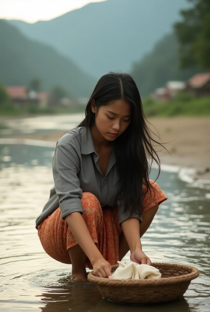 A girl of Indonesian-Japanese descent, wearing casual clothes, playing in the rain in a forest. [Portrait] with [pencil sketch style], [natural and soft lighting], [vibrant colors], [soft and soothing atmosphere], [dynamic raindrops], [detailed facial features], [smooth skin texture], [flowing hair], [saturated green foliage], [wet and glossy effect on clothes], [sparkling raindrops], [reflection of raindrops on the ground], [emotive expression on the girl's face], [splashes of mud on the ground], [refreshing and cool ambience], [mysterious and enchanting forest atmosphere].