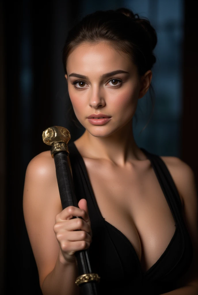 Natalie Portman holding a katana, big cleavage