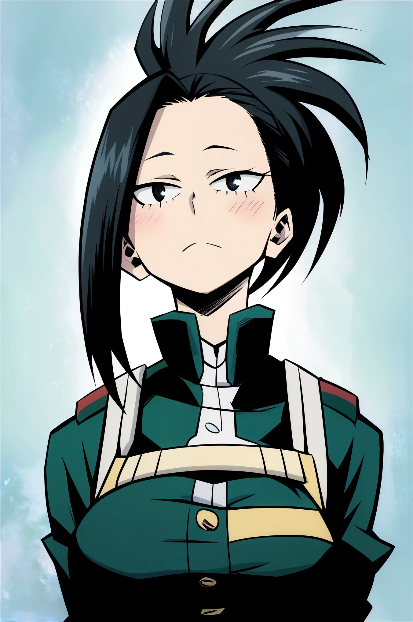 score_9, score_8_up, score_7_up, score_6_up, (masterpiece: 1.0), best quality, BREAK, my hero academia style, 1girl,yaoyorozu_momo, boku_no_hero_academia, 1girl, black_hair, black_eyes, perfect anatomy, perfect composition, perfection