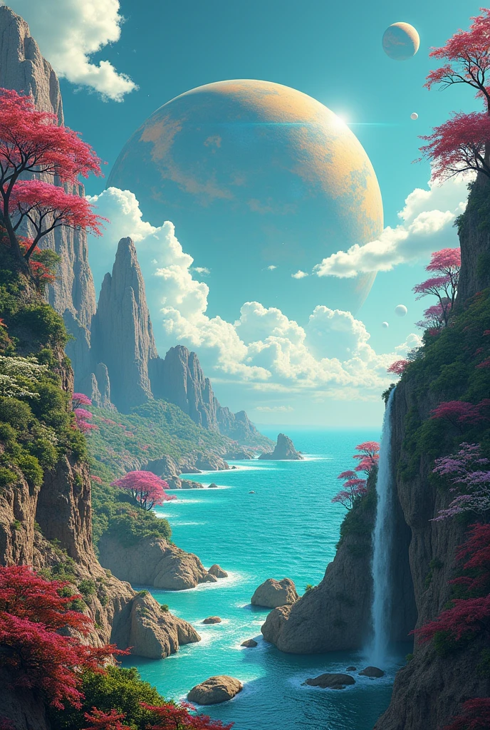 A habitable planet with lush , exotic plants, floating crystals and ...
