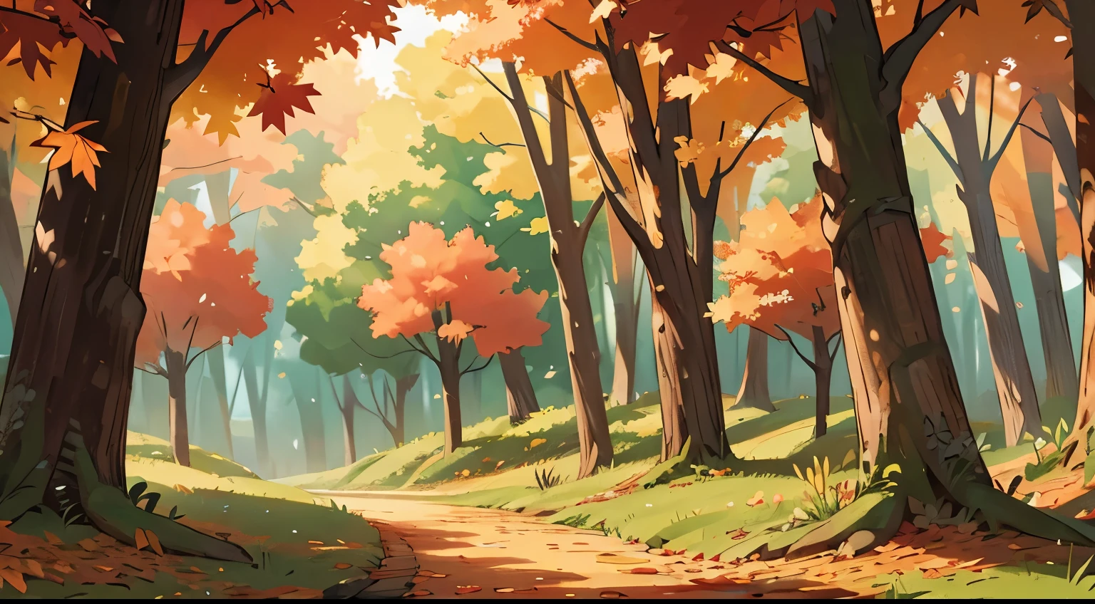 A forest with beautiful autumn leaves