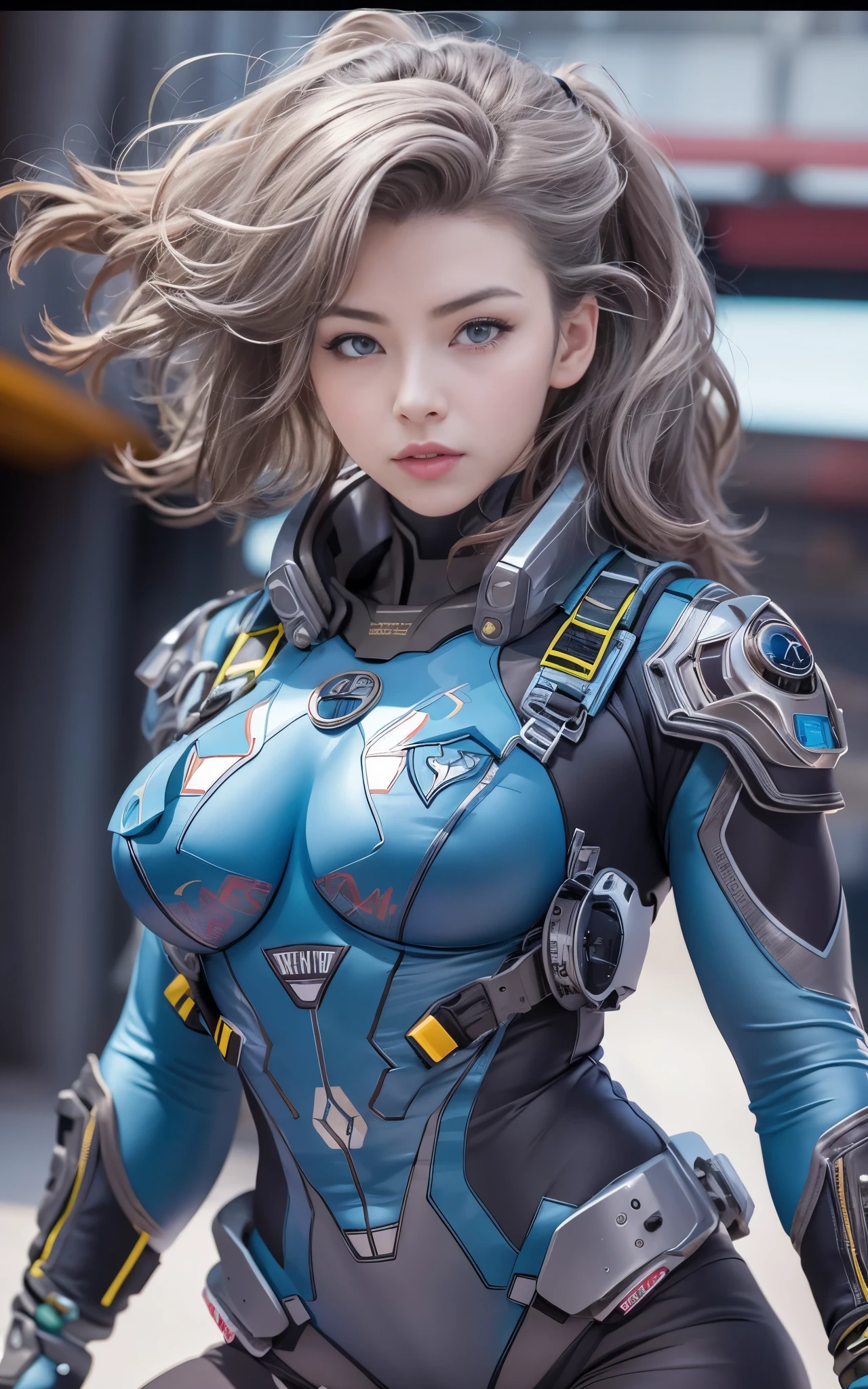 Highest quality, Ultra-high resolution, (Realism: 1.4), Depth of written boundary, ((Very beautifully detailed face)),Beautiful Face, (Purelos Face_v1: 0.8), Half Body, | | One girl, Medium Chest, (Gray Hair: 1.3), An innocent smile, Natural Makeup, | | | model pose, | | (Spacesuit: 1.3), (Blue Armor: 1.3), Exquisite design, | | ((White simple background)), performer_(NULL), moonlight, night, | |((Natural big breasts:1.6))