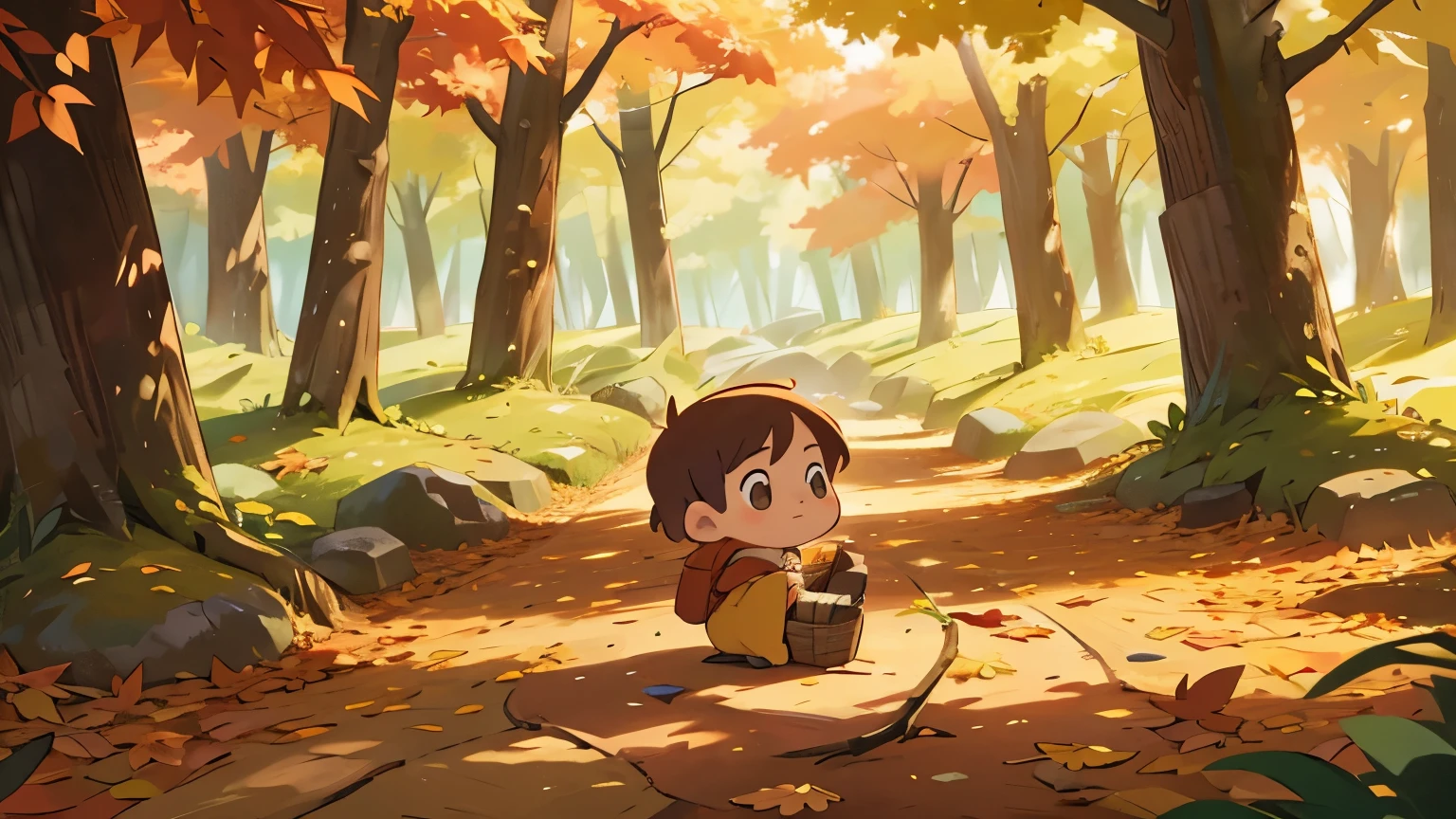 A forest with beautiful autumn leaves、There are a lot of fallen leaves