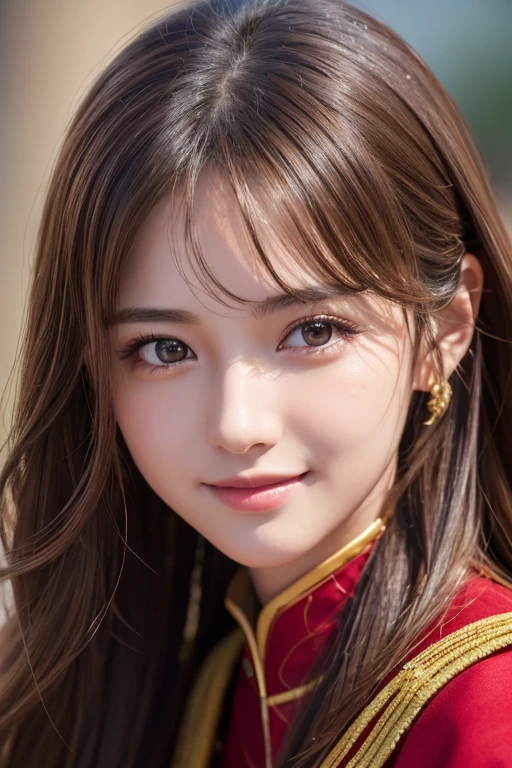Tabletop, highest quality, shape, Very detailed, finely, High resolution, 8k wallpaper, 完璧なダイナミックな構shape, Beautiful and exquisite,ランダムなcute髪,,Natural color lip, Bold sexy pose,smile、20-year-old girl、cute、Looking into the camera,Always blur the background,Perfect and beautiful face,Slim face and figure,Big eyes、Putting on gal makeup,Small face,Shooting from below、Blurred Background,Elegant feminine face、smile、Actual Photos、cheongsam fashion、Bun hair
