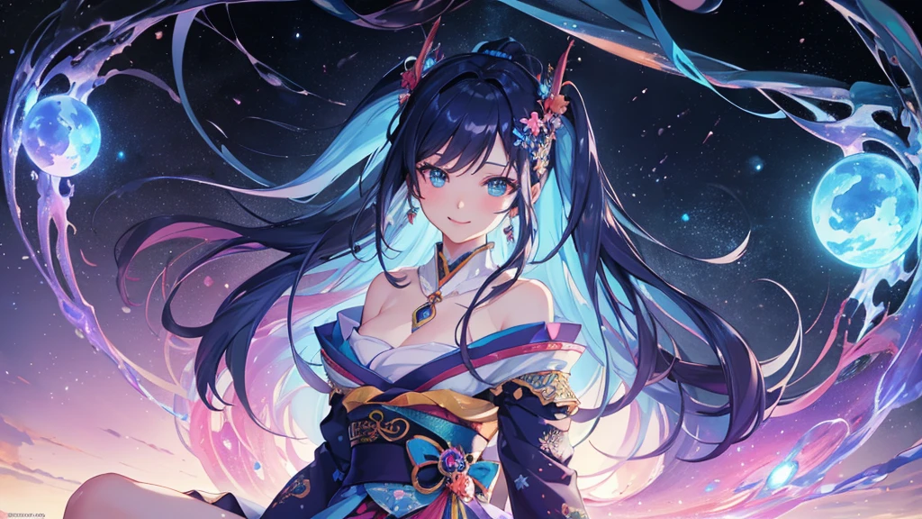 masterpiece, best quality, night, moon, game_cg, artbook, girl, long hair, purple hair, hime_cut, looking at viewer, aqua eyes, small breasts, Chinese costume