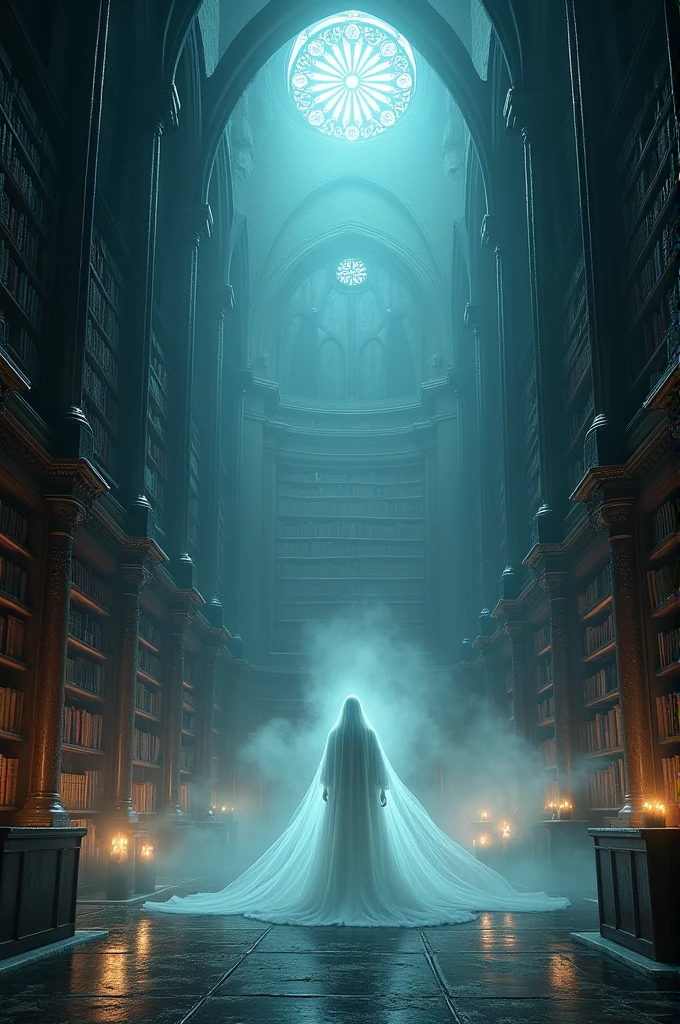 ((best quality)), ((masterpiece)), ((inked)), beautiful intricately detailed soft oil painting of a gorgeous sorceress searching a bookself in a spacious arcane library, dressed in Intricately embroidered robe, holding a long beautifully carved wooden staff,  (comic style), magical energies floating through the air, dark, musty, candle light,