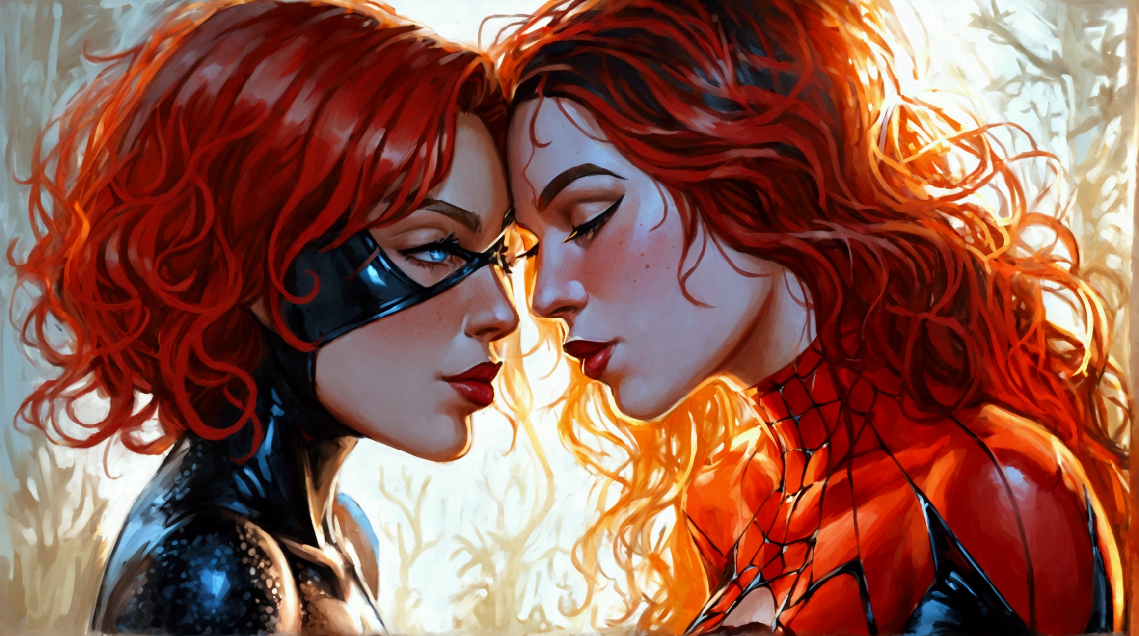 Spider-Man Without a Mask Kissing Mary Jane, Photorealistic