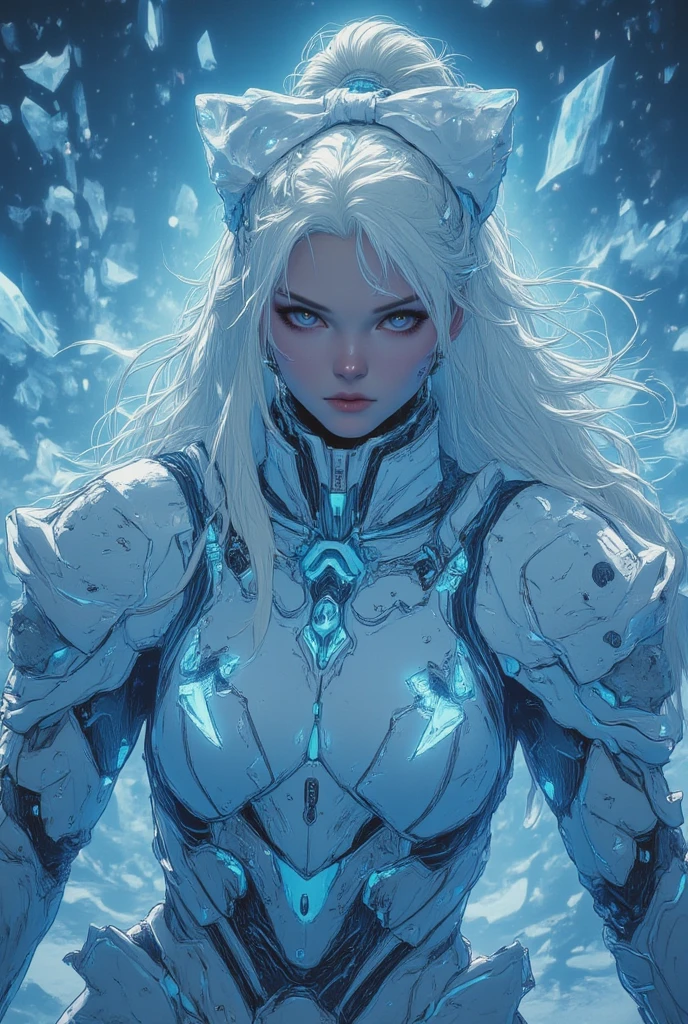 1girl, masterpiece, best quality, 8k, detailed skin texture, detailed cloth texture, beautiful detailed face, intricate details, ultra detailed, Alice in Wonderland, (a bow on her head:1.1), upper body depicting the a1scention of the ice queen