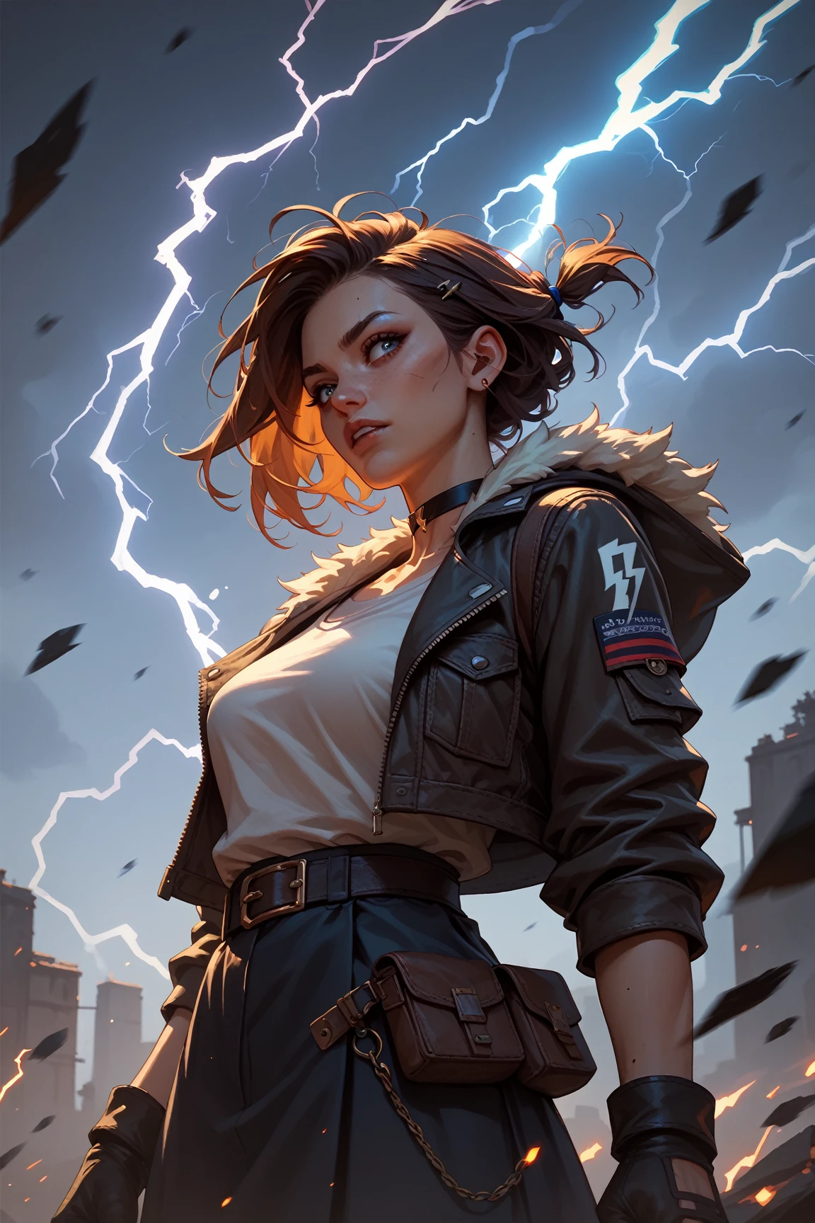 (Masterpiece:1.2), best quality, (illustration:1.2), (ultra-detailed), hyper details, (delicate detailed), (intricate details), clear line, high contrast, colorful, (Photoshop Pastel Painting), (Cinematic masterpiece), <lora:add_detail:1>, <lora:sharpen-soften:-0.25>, <lora:kittew_v0.1:0.3>,
1 girl, adult woman, freckles, red eyes, medium brown wedge cut hair,
solo, upper body, looking up, detailed background, detailed face, (<lora:CnCNODAIv2:0.6>, CnCNODAI theme:1.1), vapour-sorcerer, sinister expression, thrill-seeker, pink mage vest, techwear, leather padding, gloves, (gasmask:0.8), steampunk, (surrounded by otherworldly brown steam:1.1), luminescent arcane smoke, conjuring smoke, incorporeal, mystical runes, smoke covered battlefield in background, fog, cinematic atmosphere,