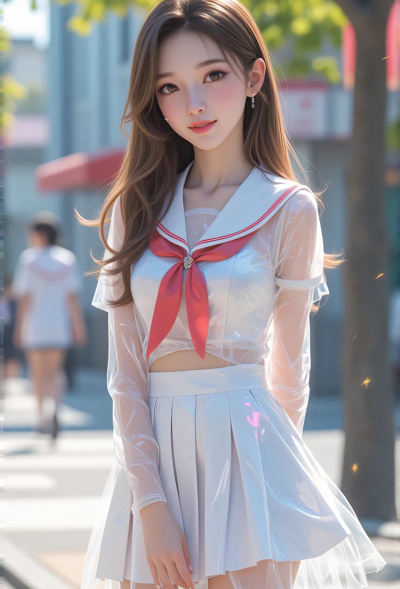 NSFW,highest quality,excellent details,ultra high resolution,japanese idol,Thin type,Slender system,very beautiful,double eyelid,pretty face,straight hair,smile,teeth,A light red, collared, long-sleeved idol costume, ruffle shirt,(floating, space, Milky Way, colorful), Milky Way, colorful hair wreath,, {detailed light}, heavenly,thighs,I can see a beautiful pussy,closed pussy,shaved pussy,One pussy line