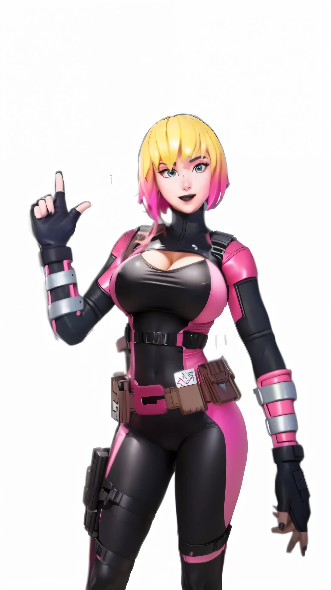 Big  thick thighs tight black and pink costume  shows her exposed 