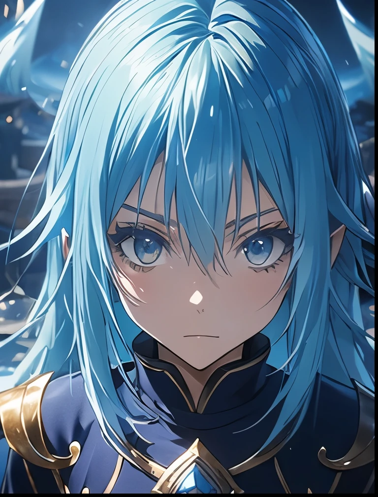 （（（ＳＦＷ、Precision、Highest quality、A first-class masterpiece、Normal body、8k、  Detailed Face 、Ultra-precision、 Normal hand、５refer to、Highest）））、-That Time I Got Reincarnated as a Slime-、Rimuru Tempest、Shiz、Blue and silver hair、 Octagon 、Demon King Supremacy 、Black magic from hands