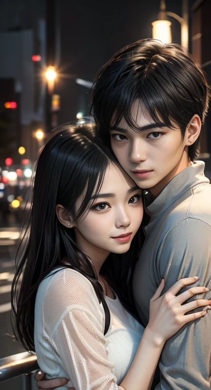 **Scene Description:**
- **Main Characters:**
  - A handsome Black man with dark skin, 30 years old.
    - Clothing: Casual, modern outfit.
    - Appearance: Well-groomed, confident expression.
  - A beautiful Black woman with dark skin, 24 years old, with long straight hair.
    - Clothing: Elegant, youthful dress.
    - Appearance: Girlish look, radiant smile, distinct facial features typical of a Black woman.

- **Pose:**
  - The man is embracing the woman from behind.
  - Both are facing towards the camera, with the woman slightly turned to the side.

- **Background:**
  - A stunning sunset scene.
  - Vibrant colors of the sunset reflecting on their faces.
  - A serene and romantic atmosphere.

- **Photo Quality:**
  - Realistic and high resolution.
  - Excellent lighting to highlight their features.
  - Clear focus, capturing the details of their expressions and the sunset.

**Detailed Prompt:**
"Generate a realistic high-resolution photo of a handsome Black man with dark skin, 30 years old, embracing a beautiful Black woman with dark skin, 24 years old, with long straight hair, from behind. The woman should have a girlish look, radiant smile, and distinct facial features typical of a Black woman. The background should feature a vibrant sunset, with the colors reflecting on their faces, creating a serene and romantic atmosphere. Ensure excellent lighting and clear focus to capture the details of their expressions and the sunset."
