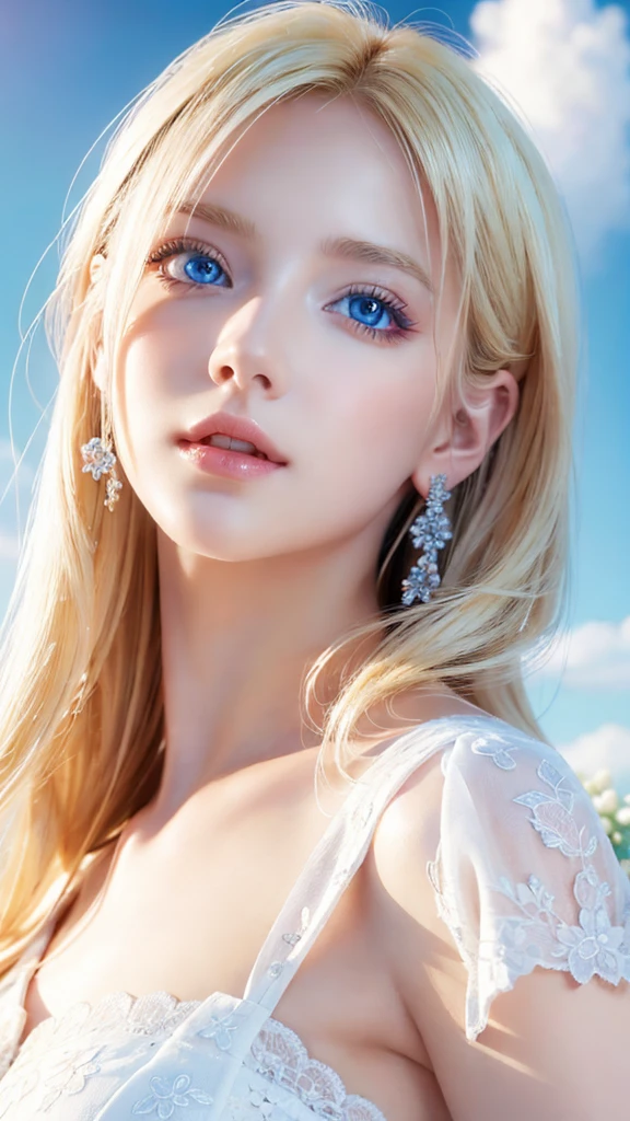 Diamond watercolor, Drawing, photorealism, Beautiful sunrise, Sunrise, very beautiful Slavic girl, sad olive eyes, very long chic blonde hair, Large curls, red sensual lips, Huge roses, dew drops, Pixel study, High detail, a lot of details, tenderness, high quality, piece of art, hyper detail, professionally, filigree, professionally intricate details, transparently, delicate pastel colors, soft lighting